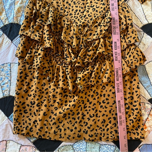 🎈SOLD🎈VINTAGE Milanzo 80s Leopard Print Ruffled Bottom Midi Dress 5/6 Puff - Picture 6 of 16